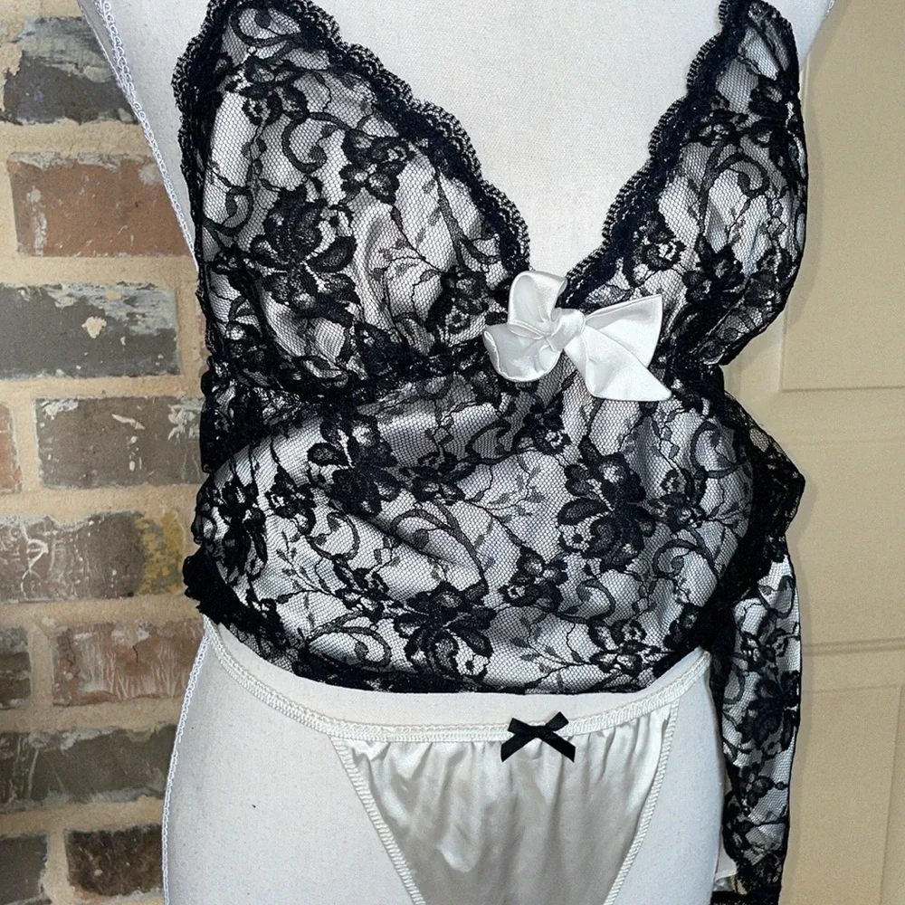 Victorias Secret Babydoll Black Lace & Satin Cami Nightie & Panty Lingerie Set - Picture 7 of 16